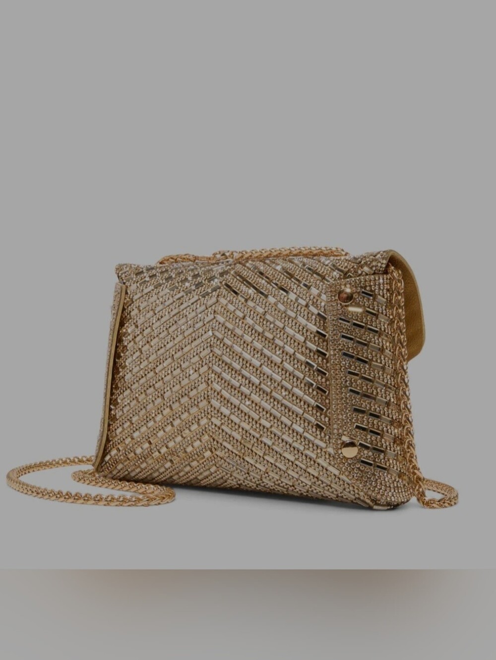Aldo Gold Crystal Chevron Evening Clutch with Chain - Picture 4 of 6